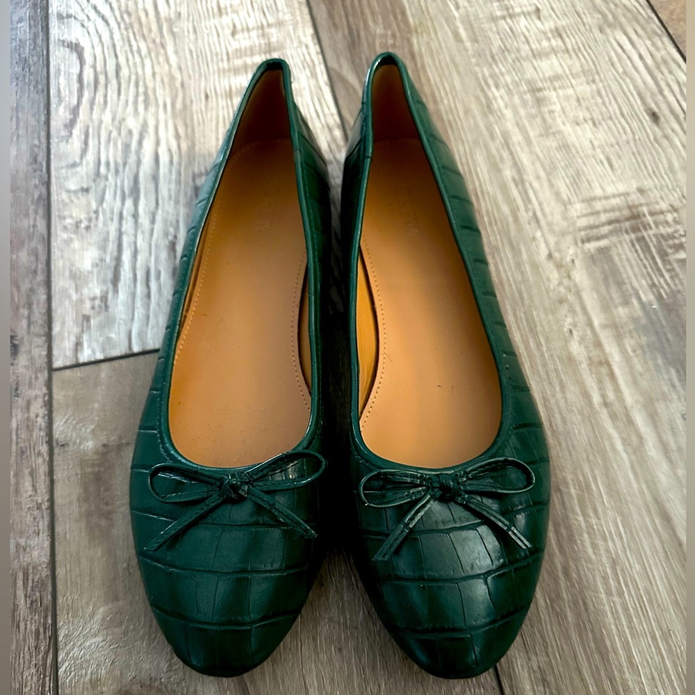 J. Crew Crocodile-embossed ballet flats - Green/Emerald (Item AZ950) - Size 11